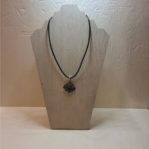 Lia Sophia Sheridan Celtic Pendant with Leather Cord Necklace in Silver Tone